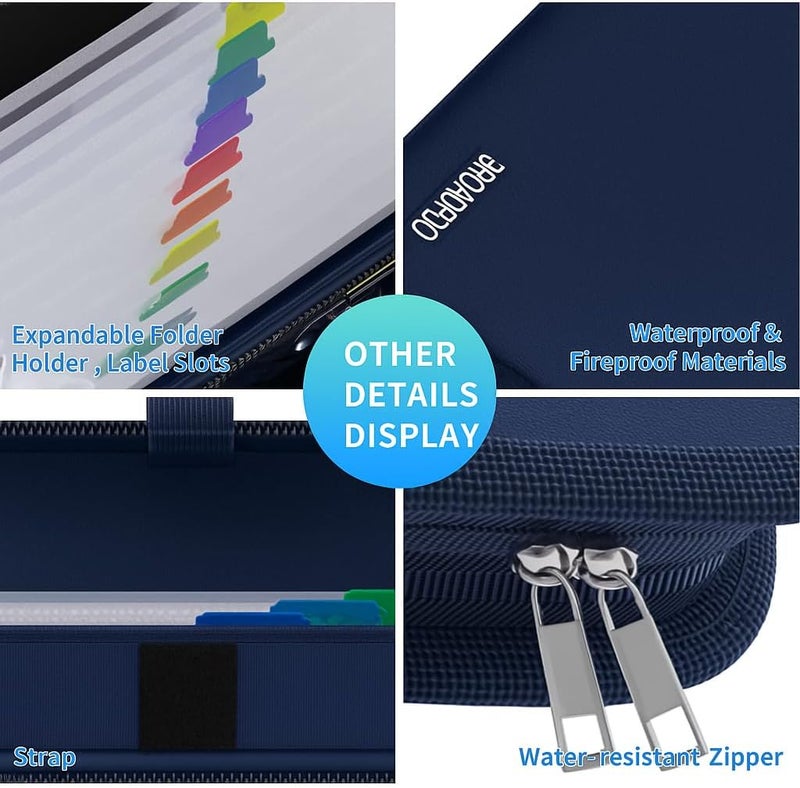 BroadFDO Fireproof & Waterproof Accordion File Organizer – Fireproof File Folder with Handle, 13-Pocket Expanding Paperwork Organizer for A4/Letter Documents, Travel File Storage (Blue) - Image 4